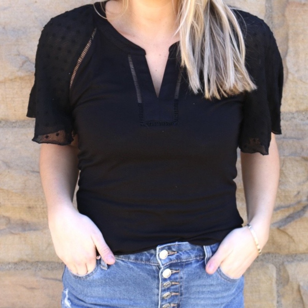 Black sheer dot sleeve top